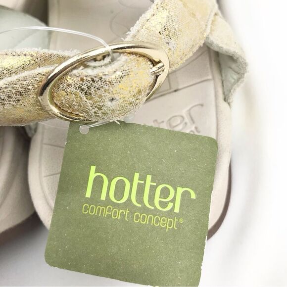 Hotter JAVA Metallic Shimmer Gold Cream Thong Toe Slingback Comfort Sandals NEW - Picture 14 of 16